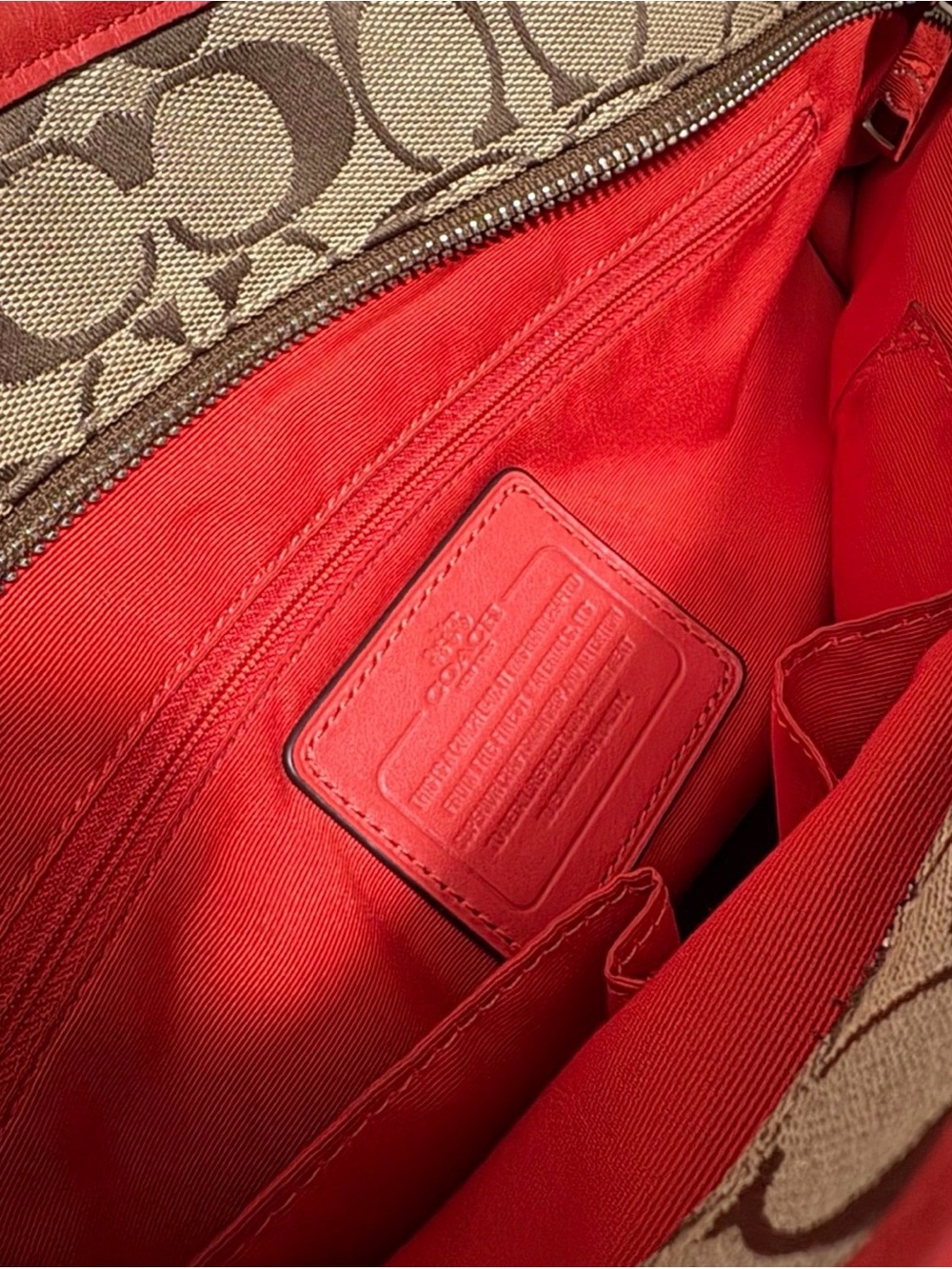 Coach Brown Signature Canvas Tote with Red Trim - Picture 5 of 7